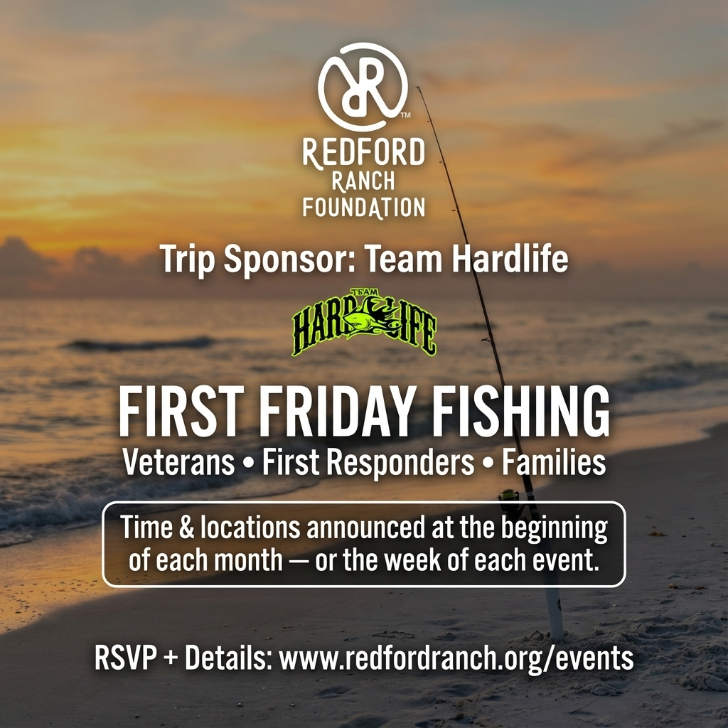 Sunset beach with a fishing rod: First Friday Fishing for veterans, first responders and families, trip sponsor Team Hardlife